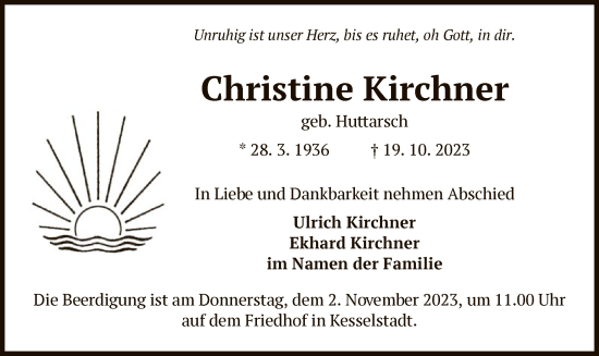 Traueranzeige von Christine Kirchner von OF