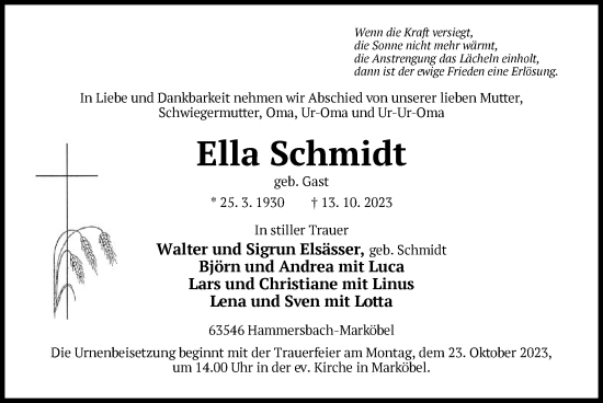 Traueranzeige von Ella Schmidt von OF