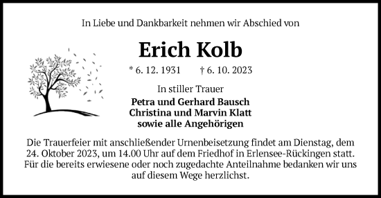 Traueranzeige von Erich Kolb von OF