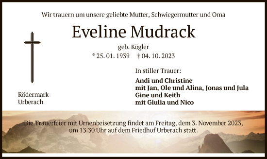 Traueranzeige von Eveline Mudrack von OF