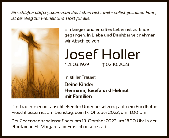 Traueranzeige von Josef Holler von OF