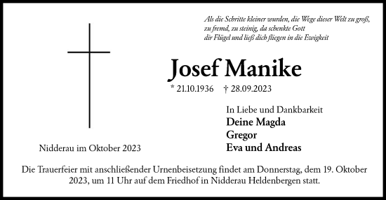 Traueranzeige von Josef Manike von OF