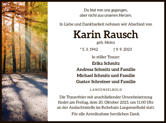 Traueranzeige von Karin Rausch von OF