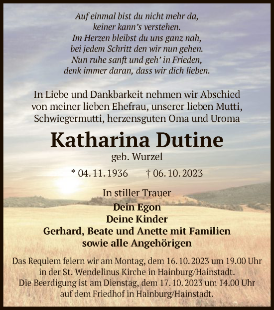 Traueranzeige von Katharina Dutine von OF