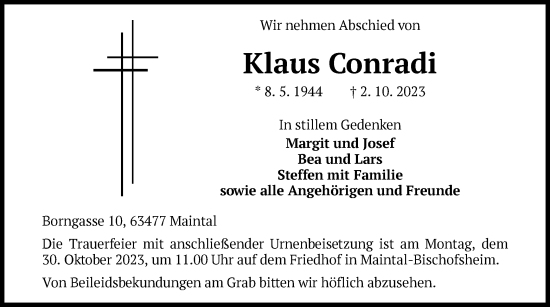 Traueranzeige von Klaus Conradi von OF