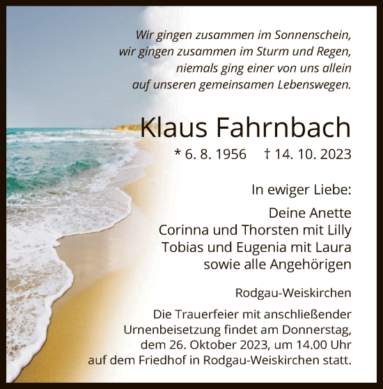 Traueranzeige von Klaus Fahrnbach von OF