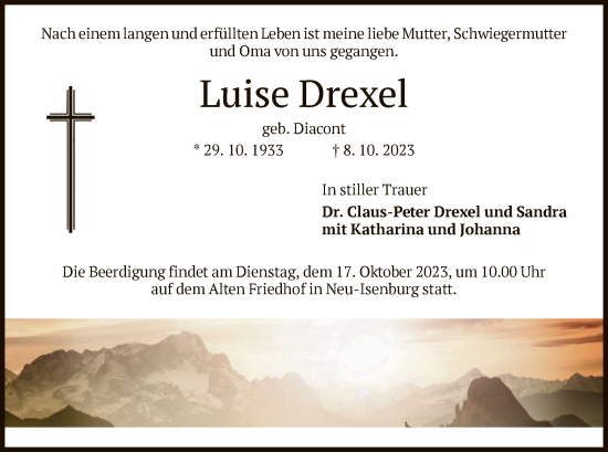 Traueranzeige von Luise Drexel von OF