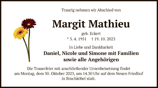 Traueranzeige von Margit Mathieu von OF