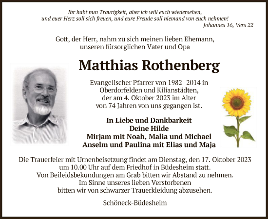 Traueranzeige von Matthias Rothenberg von OF