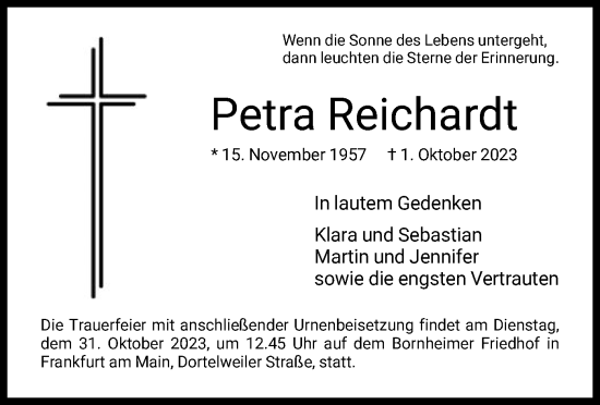 Traueranzeige von Petra Reichardt von OF