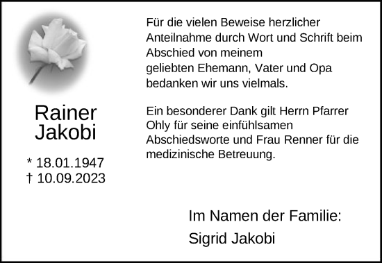 Traueranzeige von Rainer Jakobi von OF