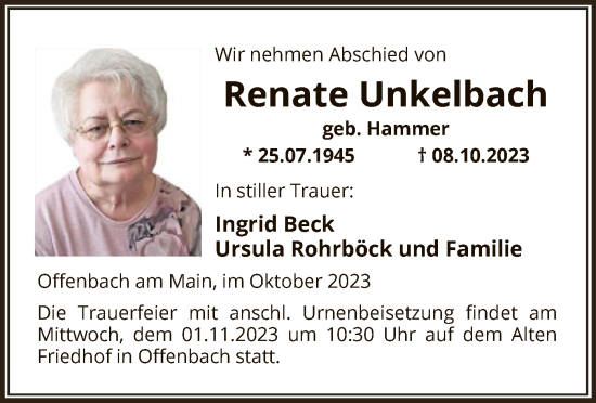 Traueranzeige von Renate Unkelbach von OF