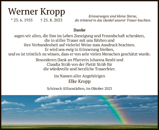 Traueranzeige von Werner Kropp von OF