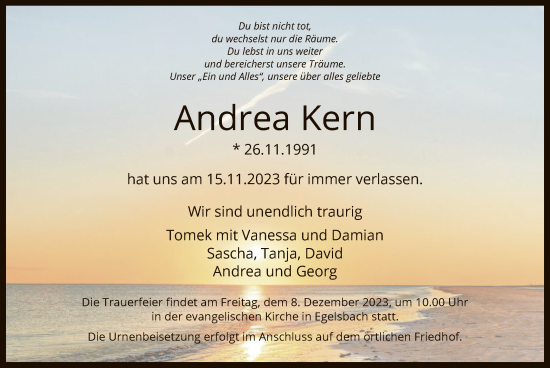 Traueranzeige von Andrea Kern von OF