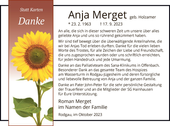 Traueranzeige von Anja Merget von OF