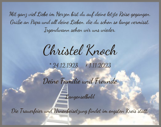 Traueranzeige von Christel Knoch von OF