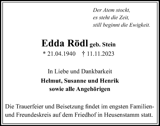 Traueranzeige von Edda Rödl von OF