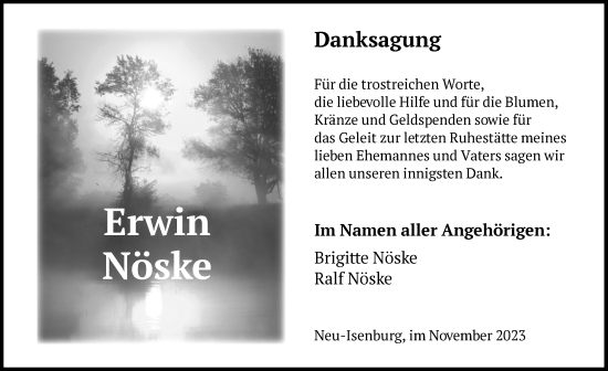 Traueranzeige von Erwin Nöske von OF