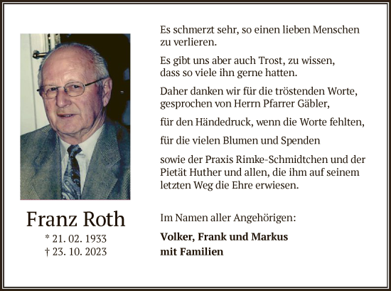 Traueranzeige von Franz Roth von OF