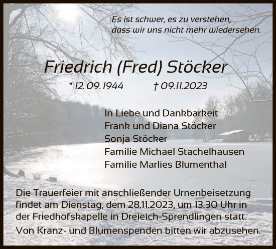 Traueranzeige von Friedrich Stöcker von OF
