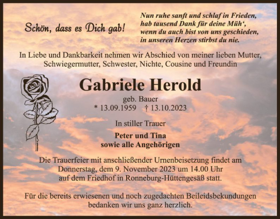 Traueranzeige von Gabriele Herold von OF