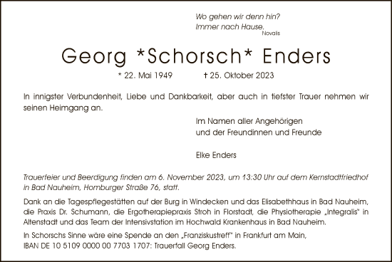 Traueranzeige von Georg Enders von OF