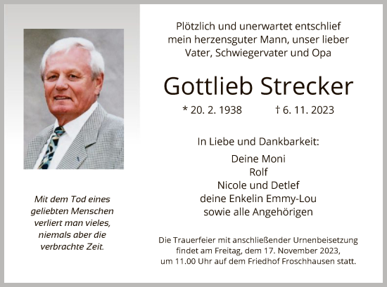 Traueranzeige von Gottlieb Strecker von OF