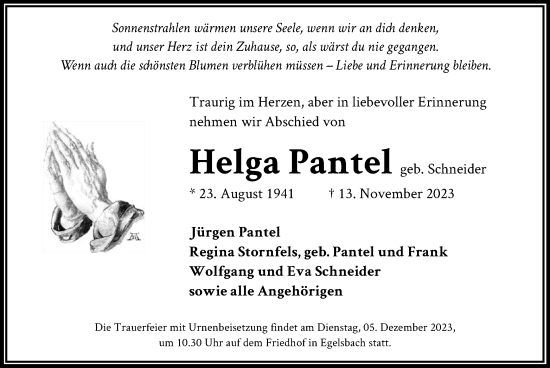 Traueranzeige von Helga Pantel von OF