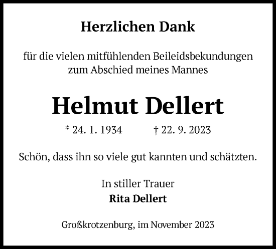 Traueranzeige von Helmut Dellert von OF