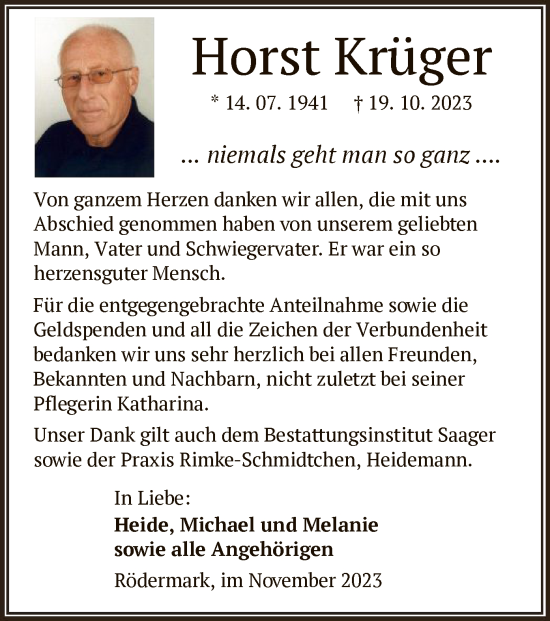Traueranzeige von Horst Krüger von OF