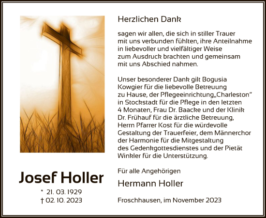 Traueranzeige von Josef Holler von OF