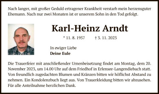 Traueranzeige von Karl-Heinz Arndt von OF