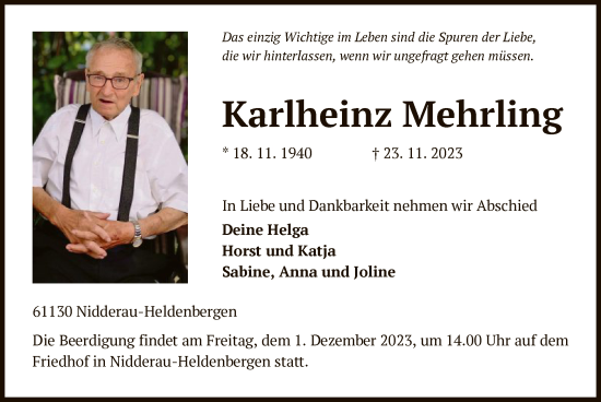 Traueranzeige von Karlheinz Mehrling von OF