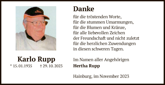 Traueranzeige von Karlo Rupp von OF