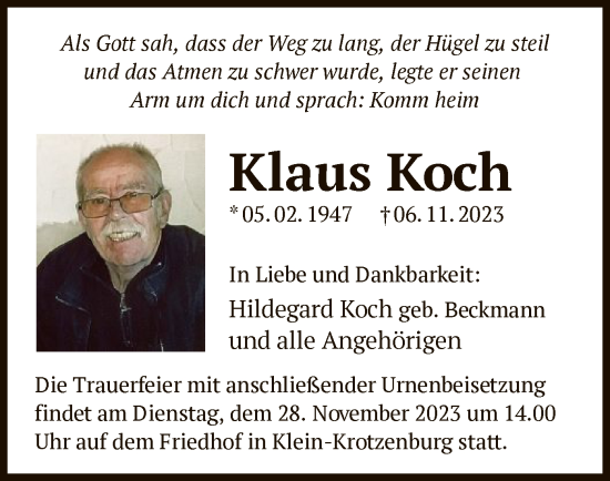 Traueranzeige von Klaus Koch von OF