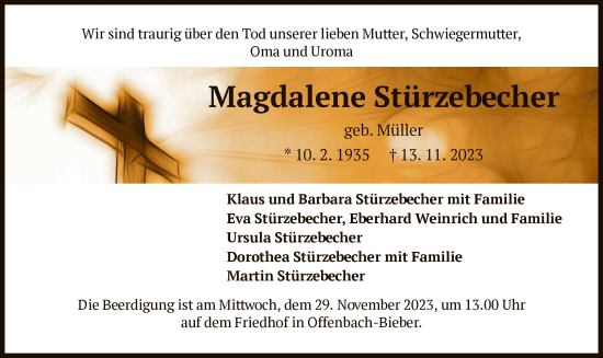 Traueranzeige von Magdalene Stürzebecher von OF