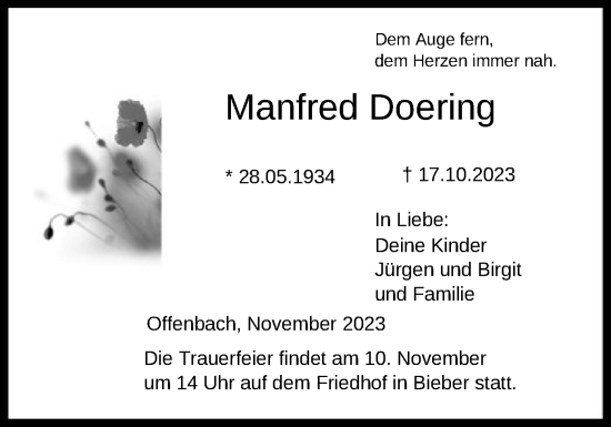 Traueranzeige von Manfred Doering von OF