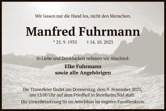 Traueranzeige von Manfred Fuhrmann von OF