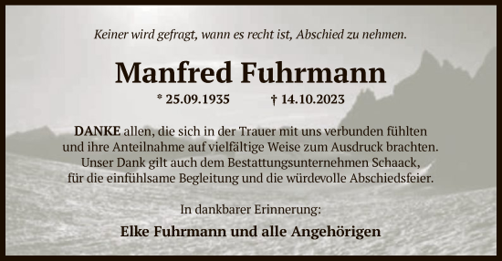 Traueranzeige von Manfred Fuhrmann von OF