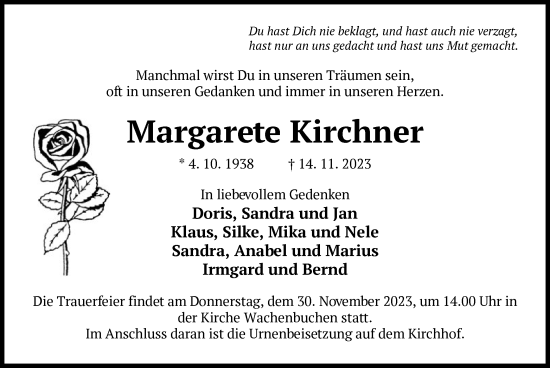 Traueranzeige von Margarete Kirchner von OF