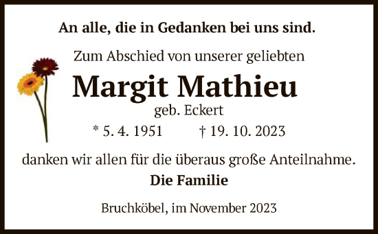 Traueranzeige von Margit Mathieu von OF