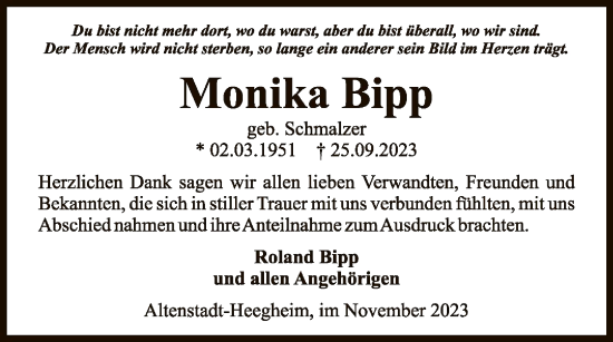 Traueranzeige von Monika Bipp von OF