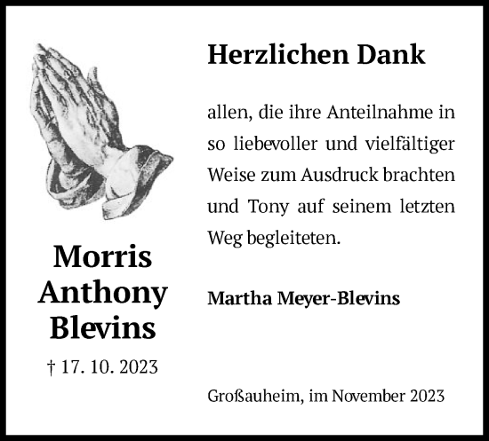 Traueranzeige von Morris Anthony Blevins von OF