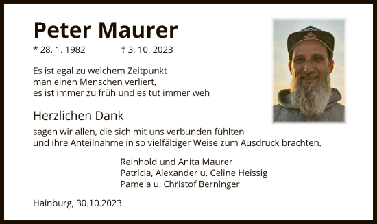 Traueranzeige von Peter Maurer von OF