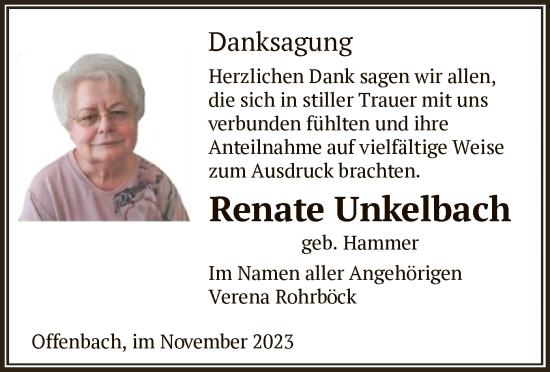 Traueranzeige von Renate Unkelbach von OF