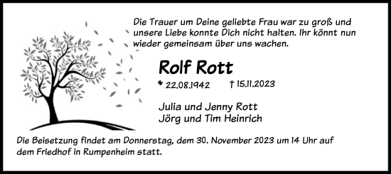 Traueranzeige von Rolf Rott von OF