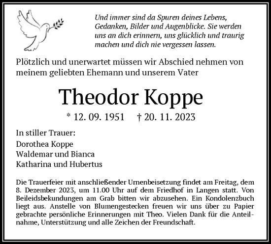 Traueranzeige von Theodor Koppe von OF