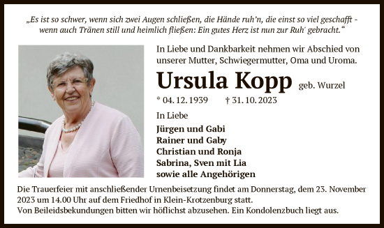 Traueranzeige von Ursula Kopp von OF