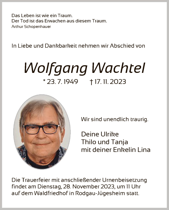 Traueranzeige von Wolfgang Wachtel von OF