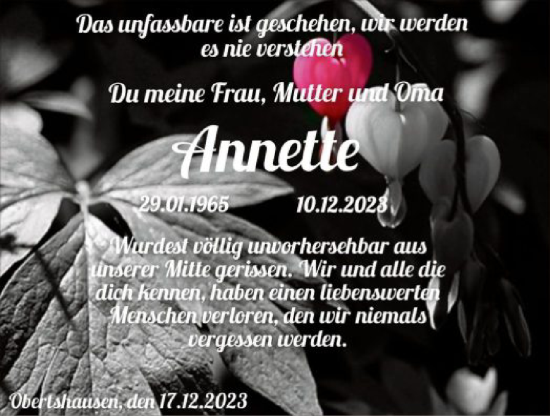 Traueranzeige von Annette  von OF